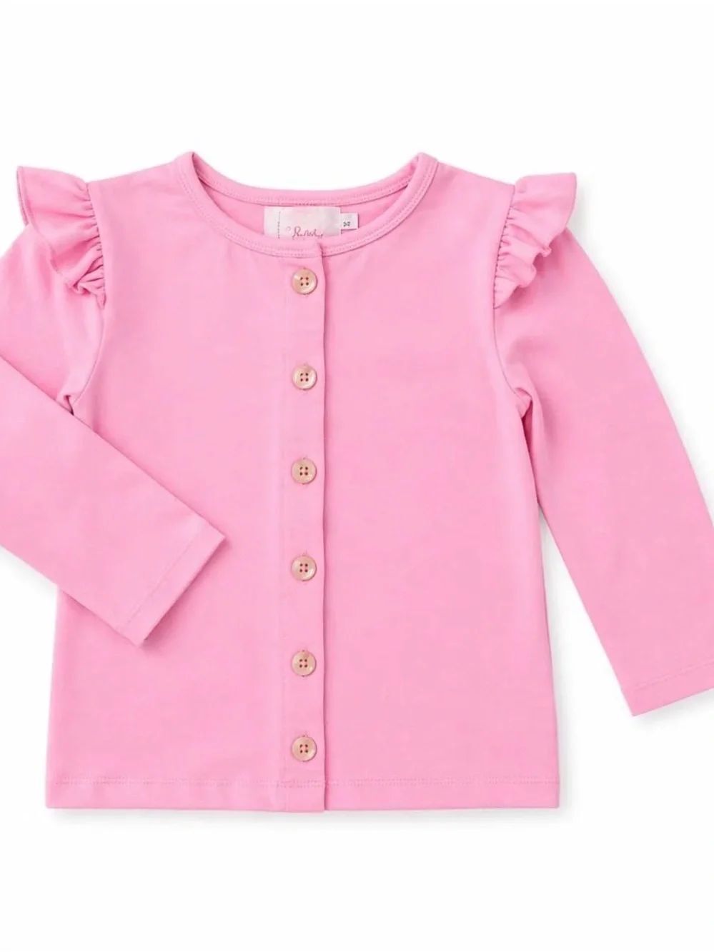 Boutique Pink Ruffle Shoulder Cardigan Sweater Sz L